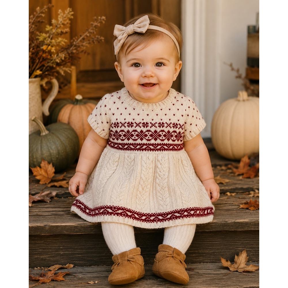 Jingles & Joy Baby 6-9 Months Fair Isle Cable Knit Christmas Sweater Dress